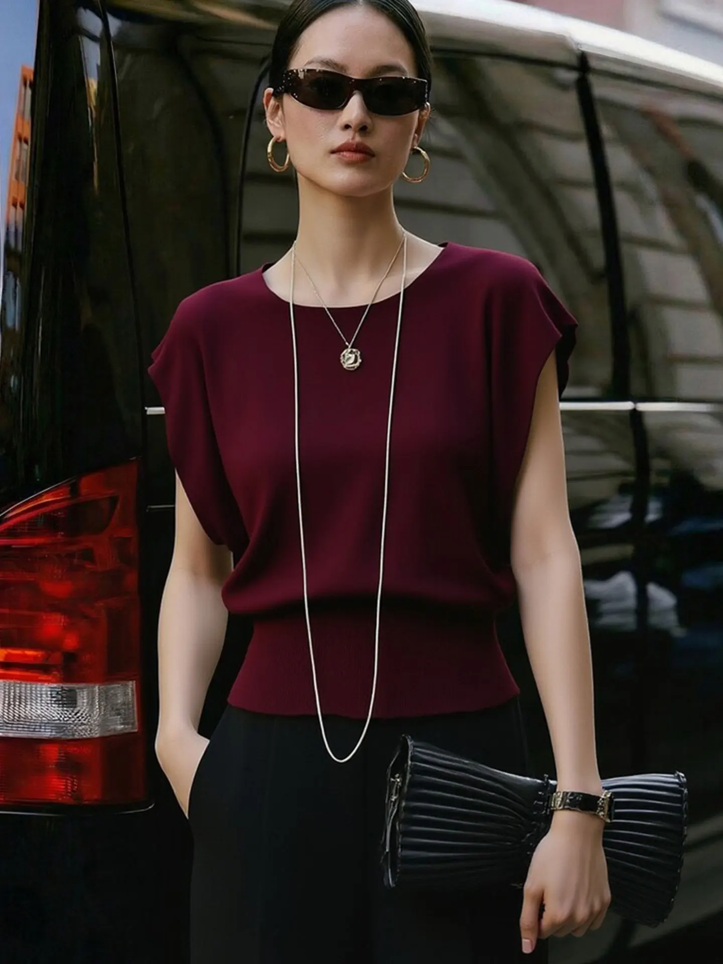 

Ele Pure Color Knitted ort Sve T-irt Women's Simple Sle Spring Slimming Top Korean Version Straight Cut Silk