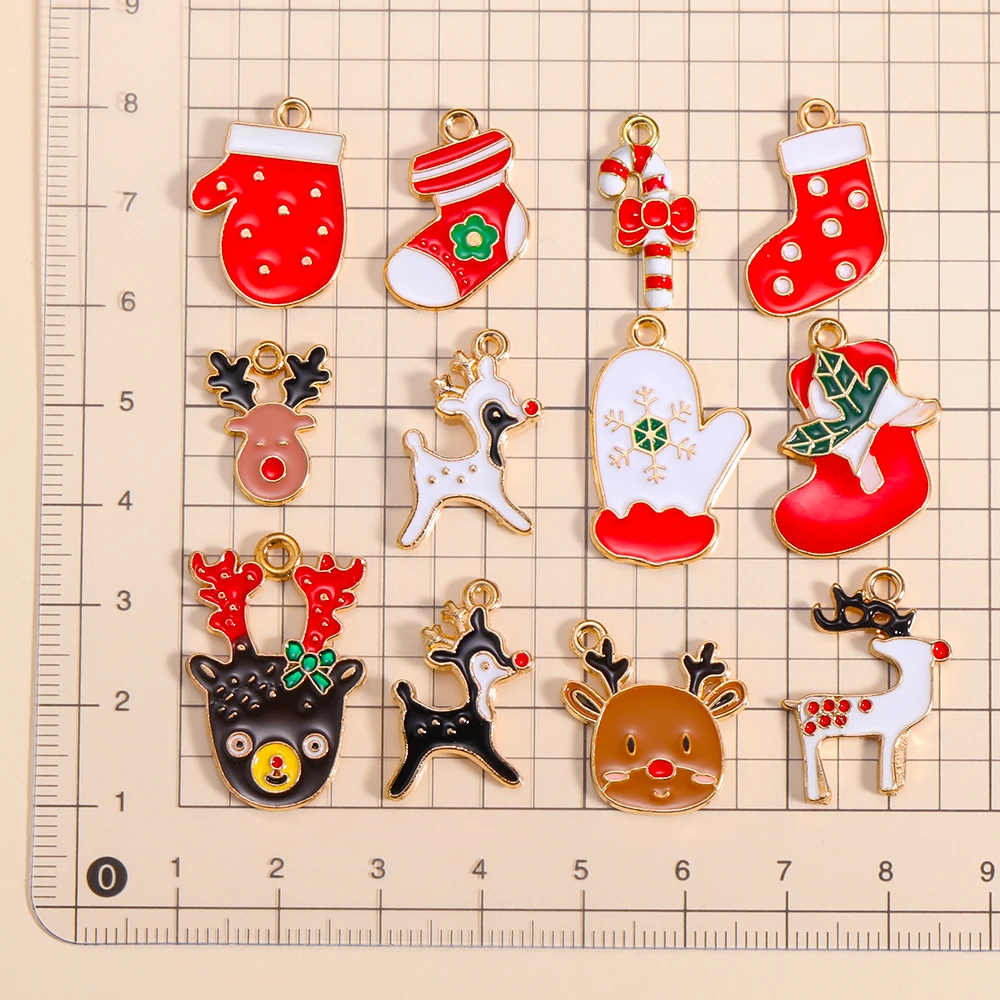 10Pcs Cute Enamel Christmas El - Jewelry Making Gloves 评论和价格