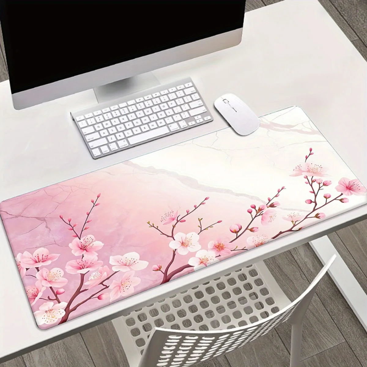 

Pink gradient floral design with cherry blossom pattern mouse pad and anti-slip surface are suitable for gaming and office use