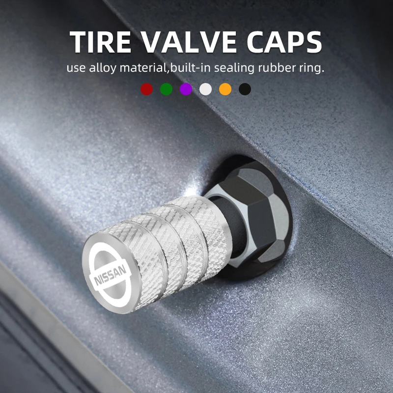 Tapas de válvula de neumático de rueda de coche, cubiertas de vástago de neumático, accesorios impermeables Airdust para Nissan x-trail Qashqai Note Juke Sentra Patrol