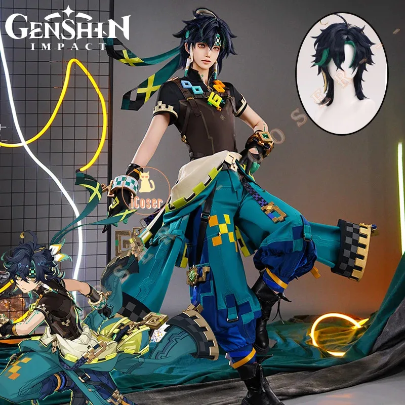 جينشين إمباكت كينيش أزياء تنكرية شعر مستعار صيد نار الدوار موحدة القرط ملصق الدعائم Huitztlan Natlan حفلة الهالوين النساء الرجال