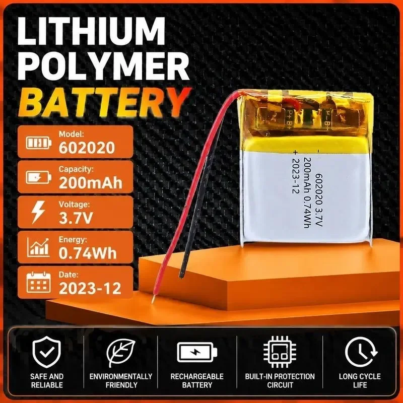 [New] 100pcs 602020 Polymer lithium battery 200mAh Bluetooth headset Electronic scale Breast pump Rechargeable 3.7V