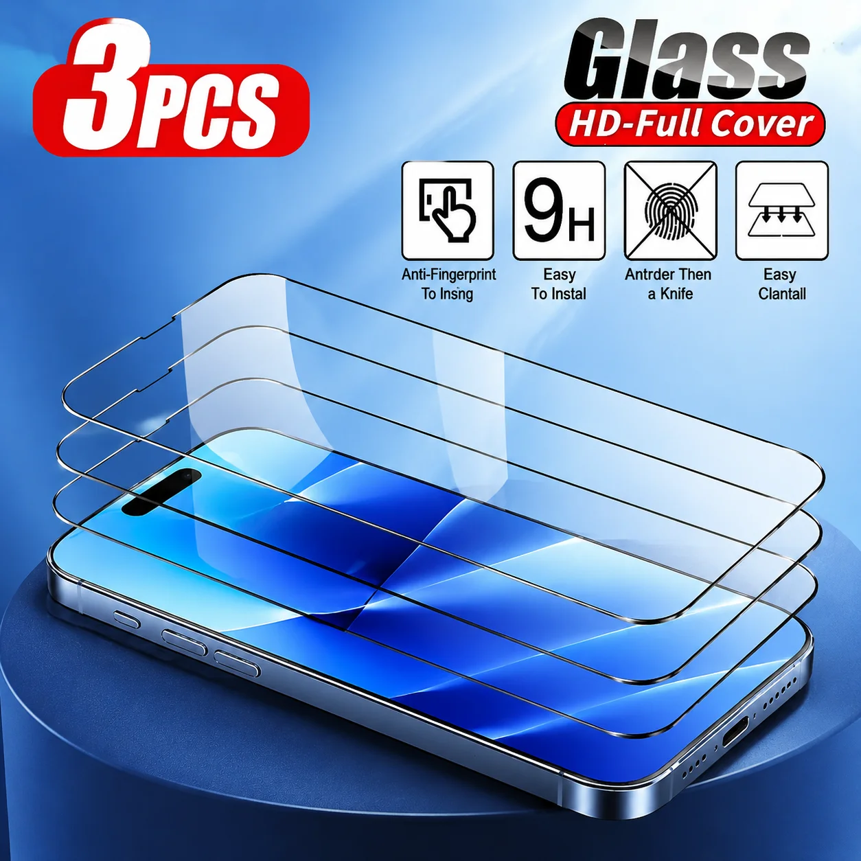 3er-Pack Vollbild-Displayschutzfolie für iPhone 17 16 15 14 Pro Max Air 15 16 Plus, gehärtetes Glas für iPhone 13 12 11 Pro XR XS Max