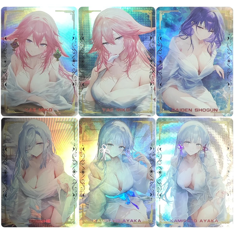 6 unids/set Anime diosa historia Diy tarjeta Flash Raiden Shogun Yae Miko Shenhe Kamisato Ayaka colección de regalos de cumpleaños de Navidad Juguetes