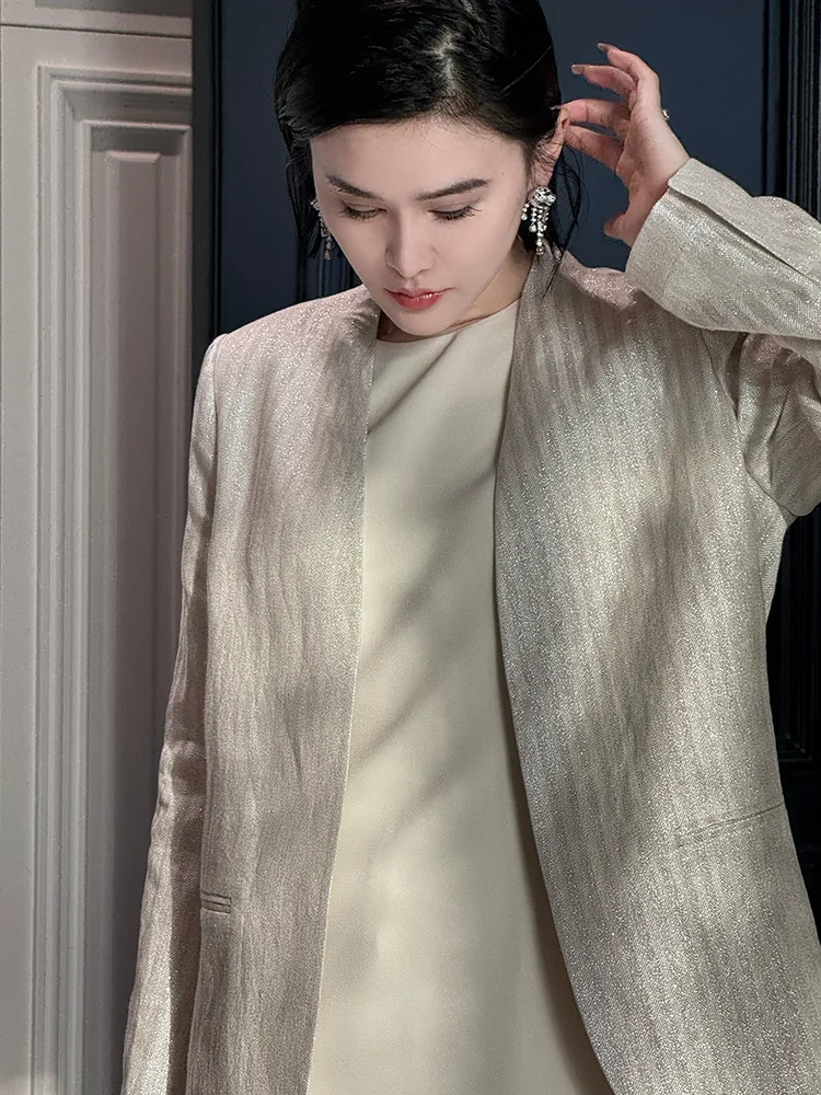 

Женский льняной жилет Ele V-Ne Linen Jaet с полосатым узором, классический дизайн в стиле Pre-War, с длинными рукавами, повседневная одежда, оригинальный дизайн, лето