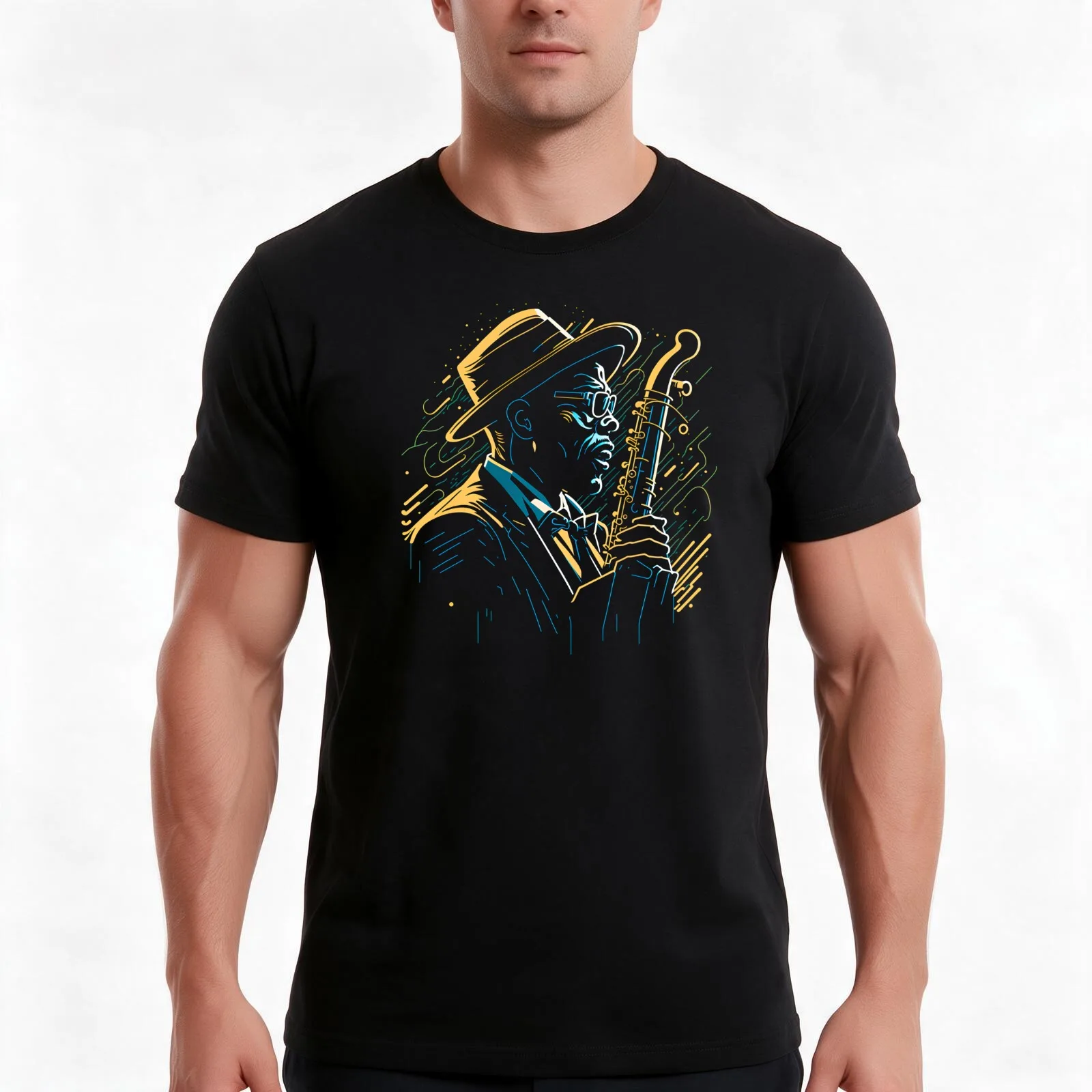 Timeless Jazz: Portrait of a Wise Musician T-Shirt, Summer Casual Cotton Tee, Oversized Streetwear Tops, Vintage Graphic Print