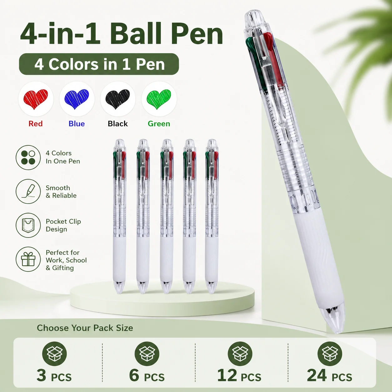 3/6/12/24Pcs Transparent 4-in1 Multi-color Ballpoint Pens,Smooth Writing, For Office Writing Stationery Back to School Supplies