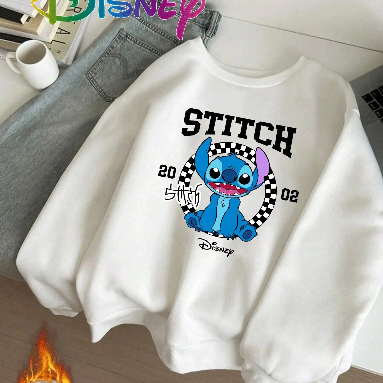 

Women's Disney Stitch Pullover Sweater Fashion Oversized Unisex Crew Neck Sweater Autumn and Winter Fleece Casual Streetwear