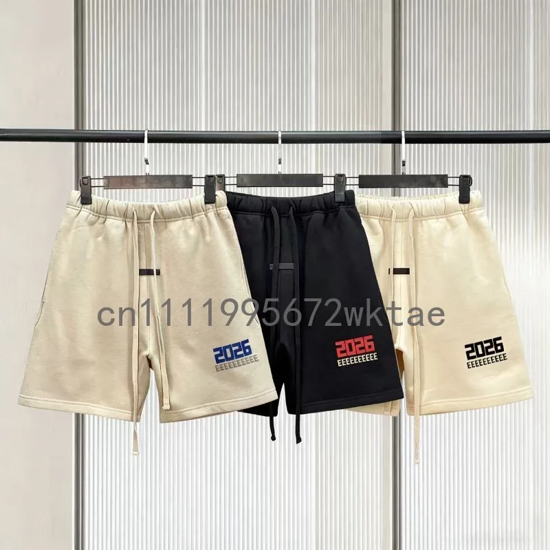 

Мужские шорты 2026 Double Line класса люкс с силиконовыми буквами и декоративной веревкой, хлопковые шорты, унисекс-футболка High Street, спортивный комплект