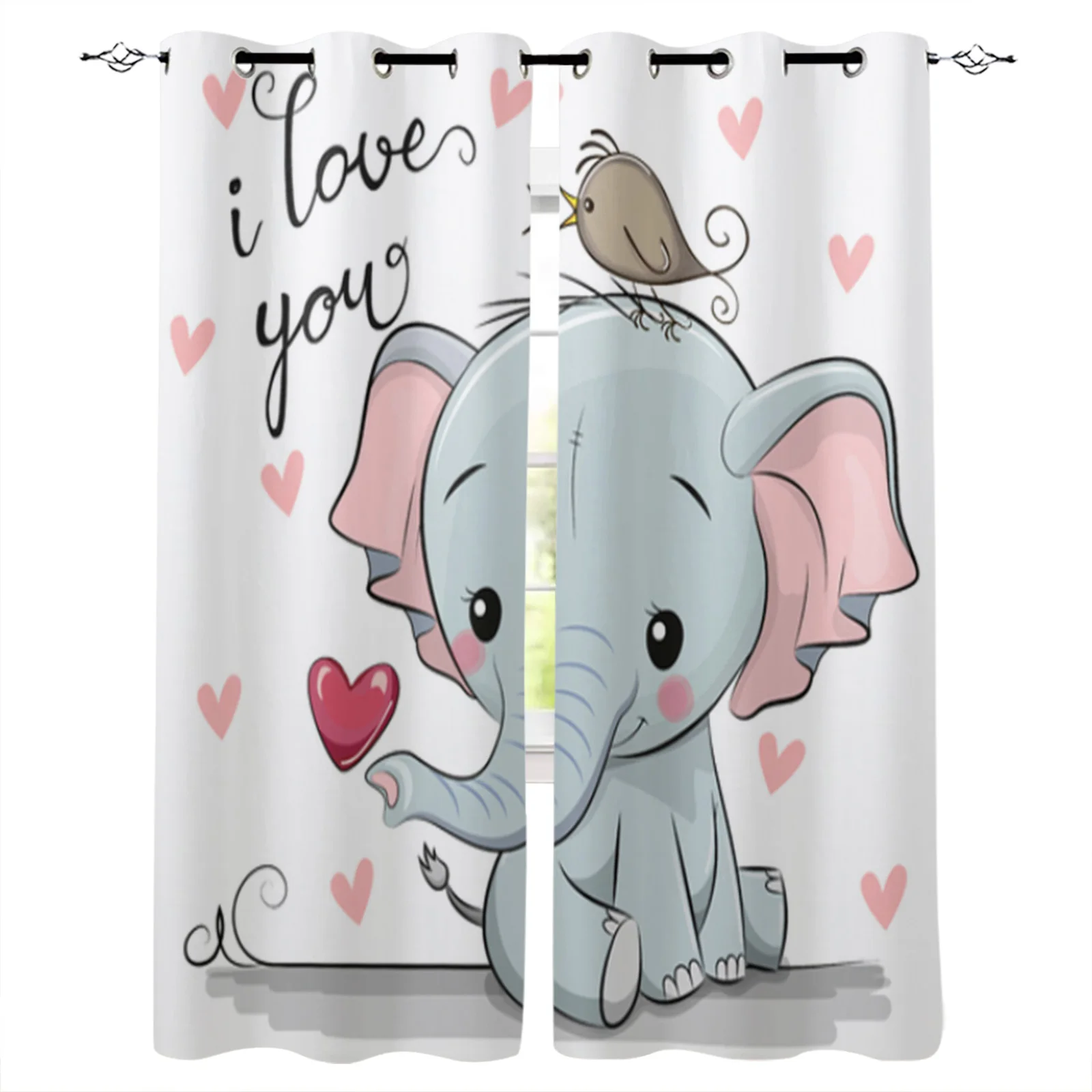 

Cute Elephant Sweet Windows Curtains for Living Room Child Bedroom Window Treatment Blinds Kitchen Curtains