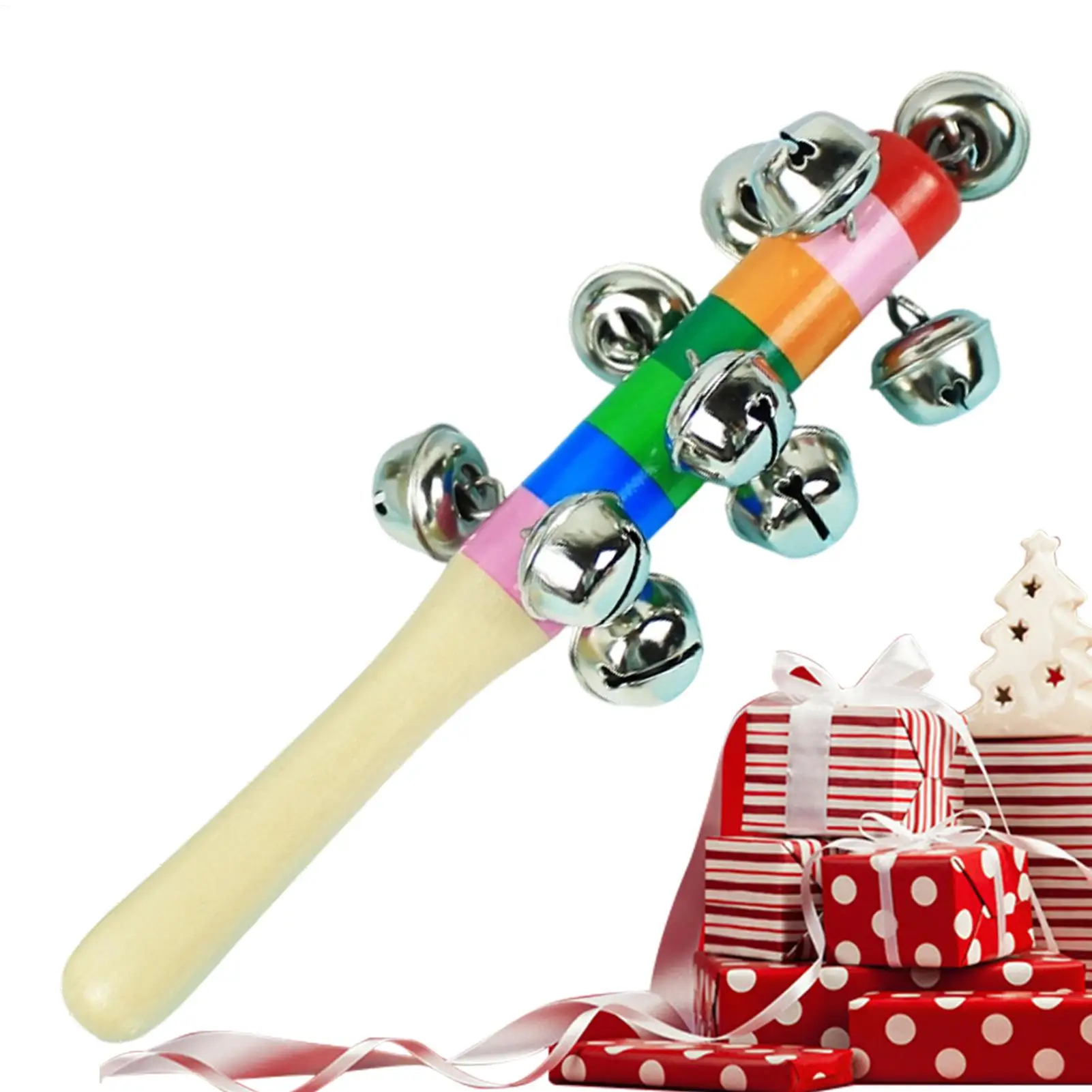 

Bells for Kids Wooden Handle Musical Toy Rainbow Handheld Bell for Boys Girls Ages 2 Daycare Play Early Childhood Education