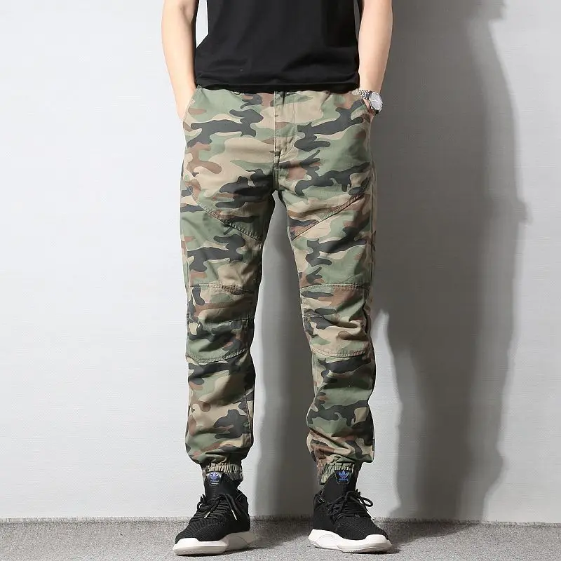 2022 Japanese Camouflage Overalls Leg Track Pants for Male Slim Fit Wear Resistant Overalls Casual Cropped Cargo Pants Men