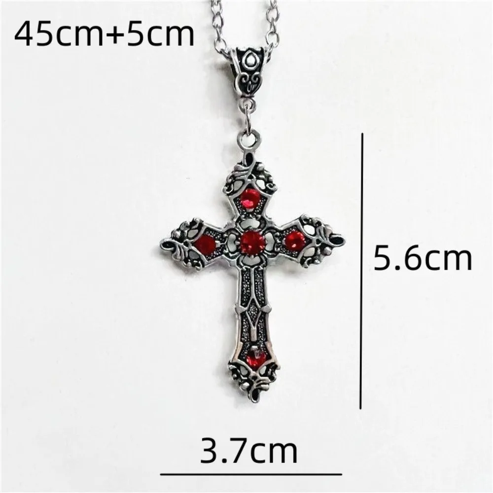트렌드 고딕 실버 크리스탈 목걸이 펜던트, 합금 실버 십자가 목걸이, 십자가 체인