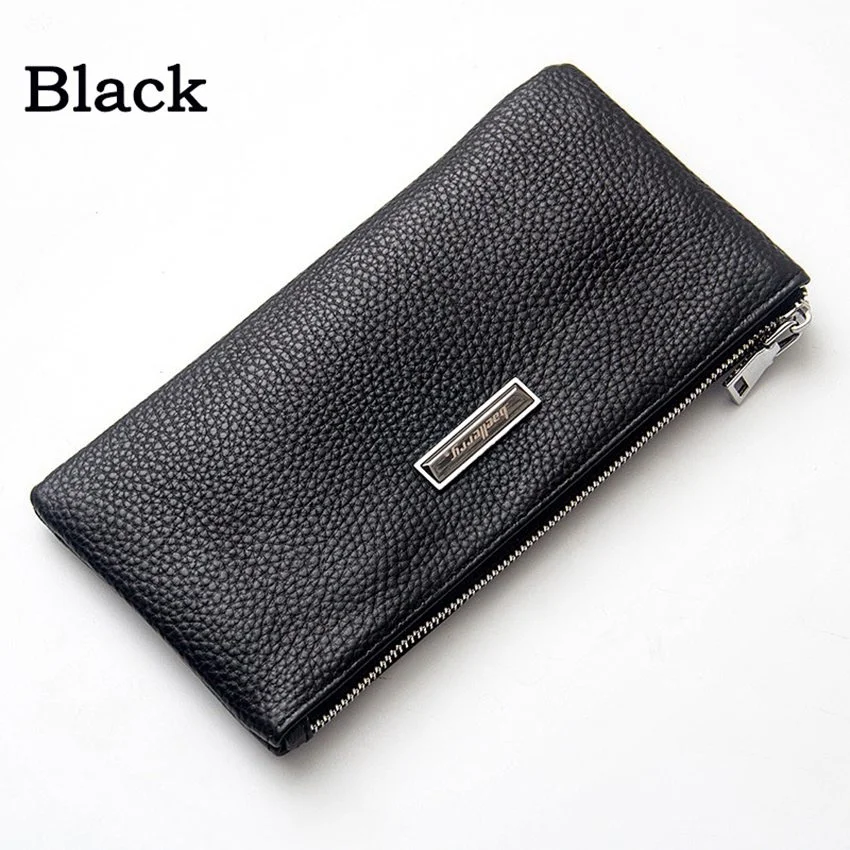 Genuine Cow Leather Men's Zipper Wallet Soft Clutch Handbag Business Casual Long Wallet Women's Purse Card Holder Smartphone Bag