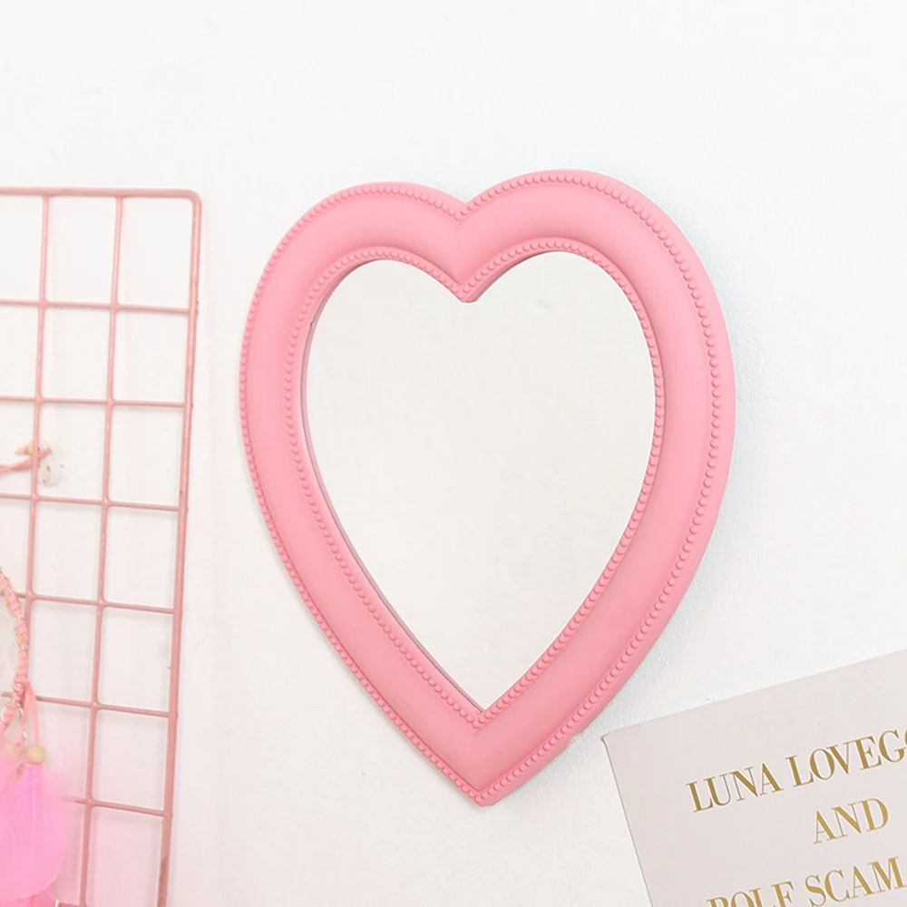 Love Mirror Desktop Makeup Mirror Wall Mounted Dual-Use Vanity Mirror Girl Room Wall Decor Heart-Shaped Mirror