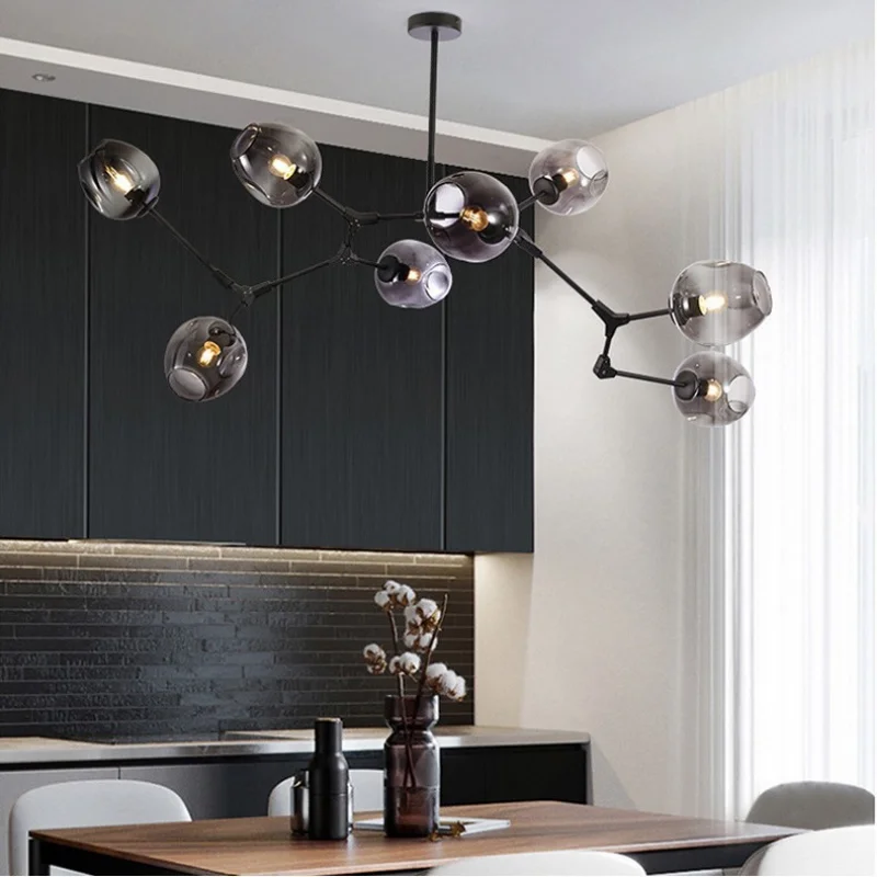 

Современная скандинавская стеклянная люстра, индивидуальный дизайнер, креативный подвесной светильник, вилла, молекулярная гостиная, столовая, спальня, освещение