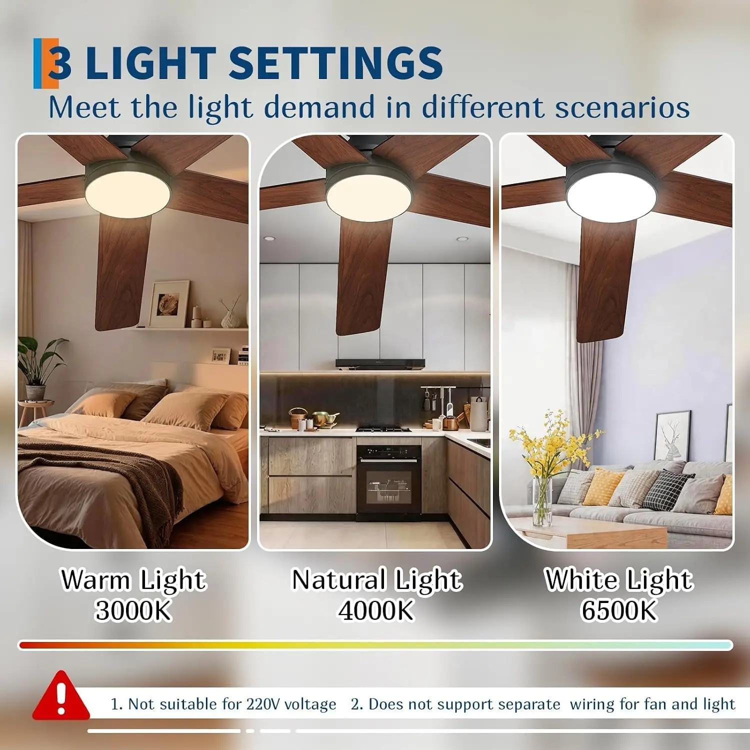 42/52" Low Profile Ceiling Fans with Lights and Wood Blades for Indoor/Outdoor | Remote Control, Flush Mount, 6-Speed, 5 Wood Blades, 3CCT Dimmable LED, Reversible Quiet DC Motor - view 4