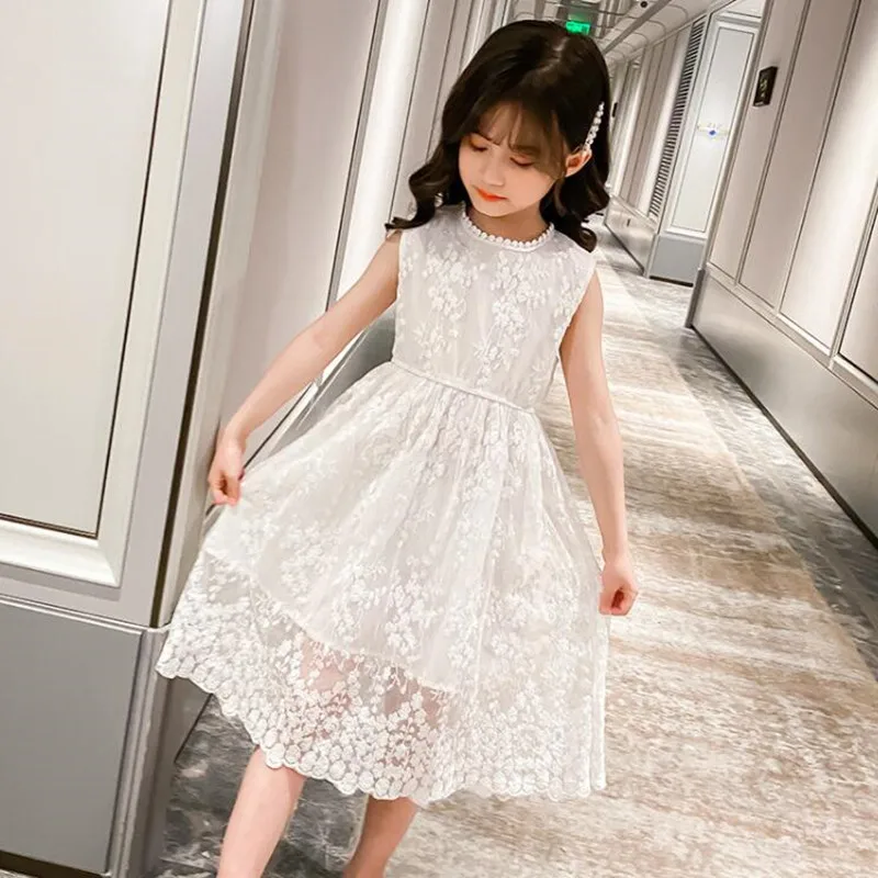 2026-summer-girls-white-flower-lace-mesh-dress-children-o-neck-sleeveless-dress-baby-toddler-teen-clothes-kids-dresses-for-girls