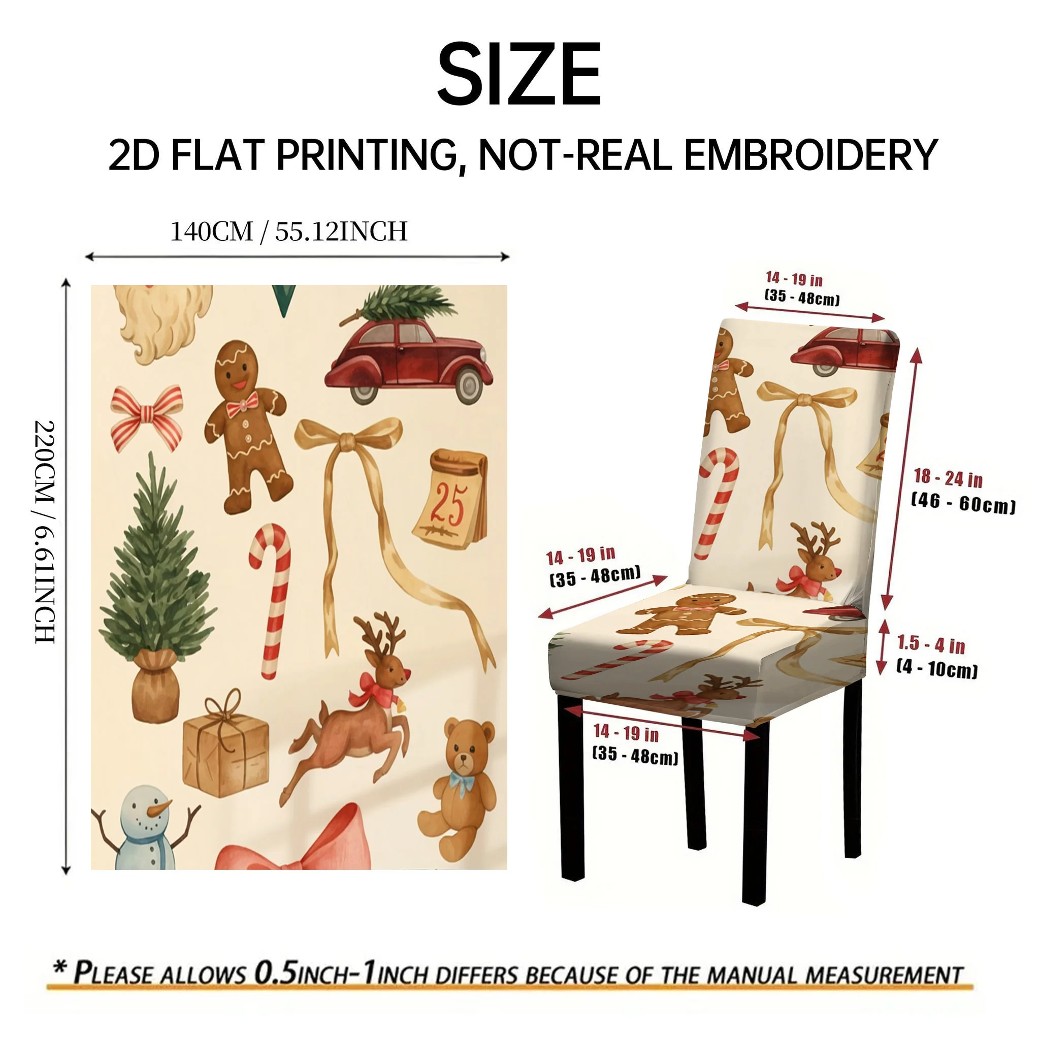 2/4/6 PCS Christmas gingerbread man puzzle elastic dining chair cover, 2D flat snack design Christmas home holiday decoration