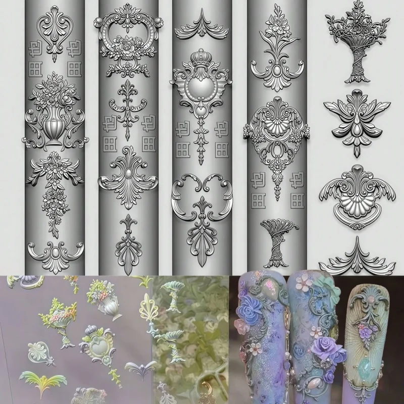 Molde de Silicona 3D para Uñas con Diseño Floral de Vid Francés Artístico, Estilo Rococó Europeo para Banquetes