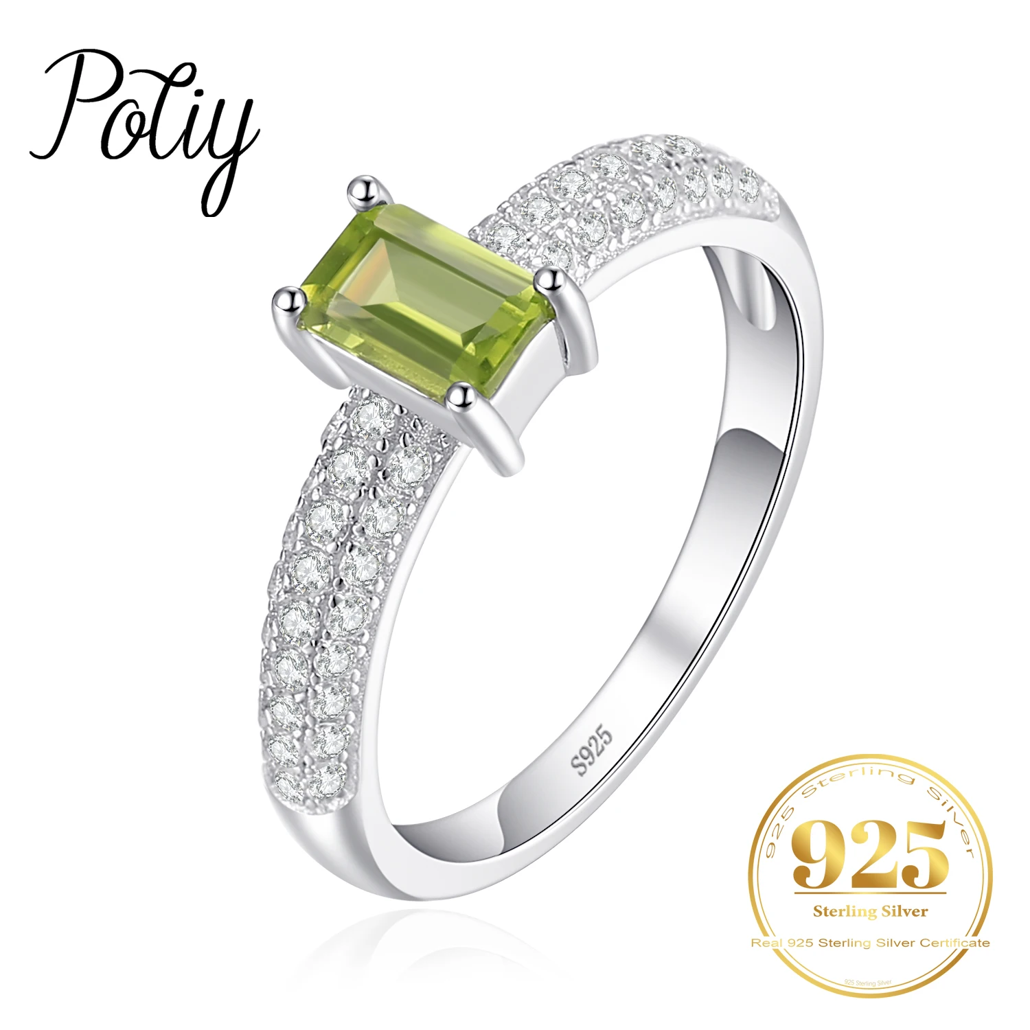 

Potiy 0.5ct Natural Emerald Cut Peridot Solitaire Cocktail Ring 925 Sterling Silver Party Anniversary Day Gift Love Ring