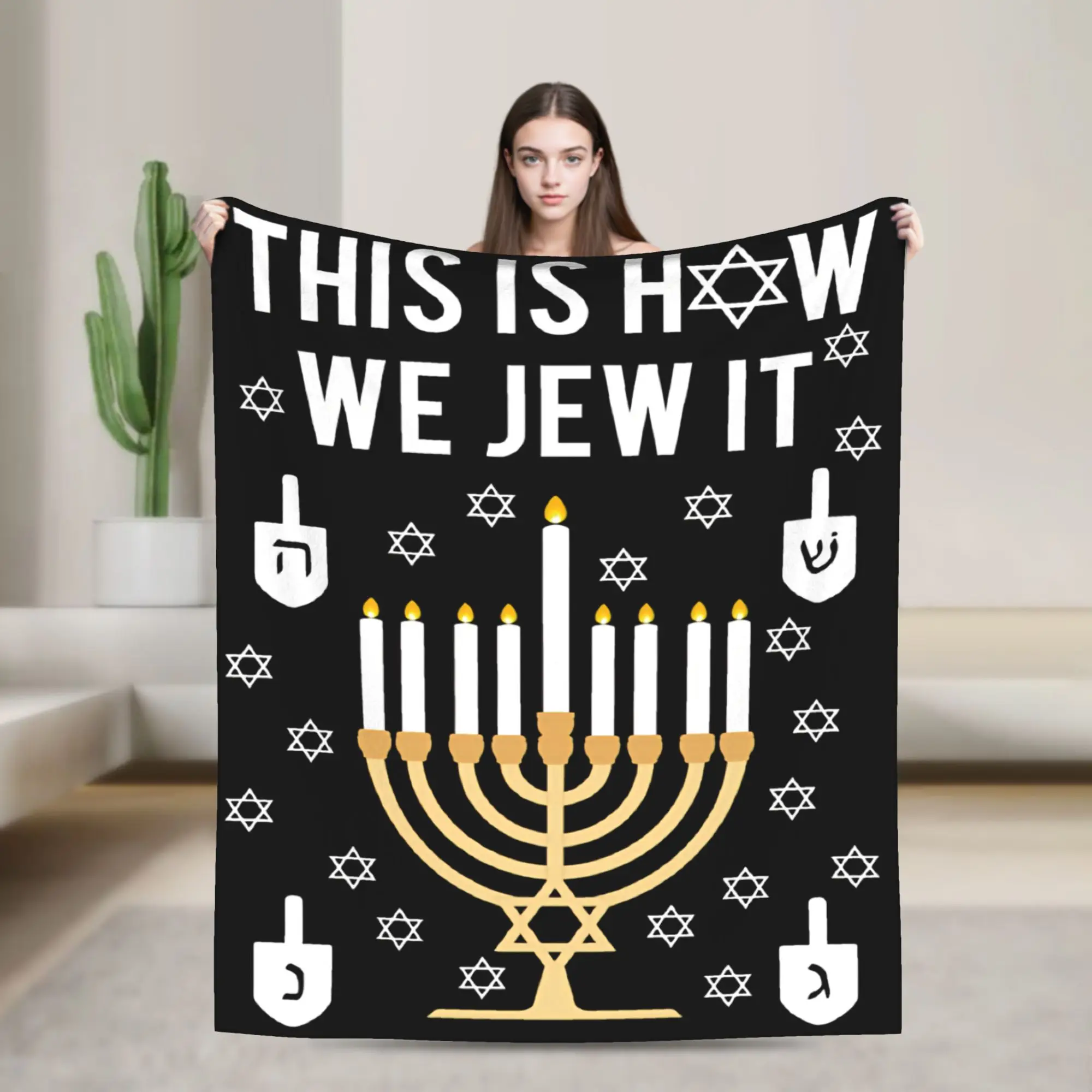 Jewish Hanukkah Flannel Blanket This Is How We Jew It  Funny Throw Blanket for Home Hotel Sofa  150*125cm Rug Piece