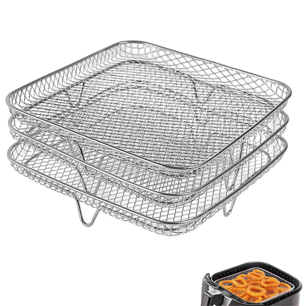 8 Inch Stainless Steel Air Fryer Rack For Stackable Steaming Roasting Racks Multi-Layer Dehydrator Rack Air Fryer Accessories