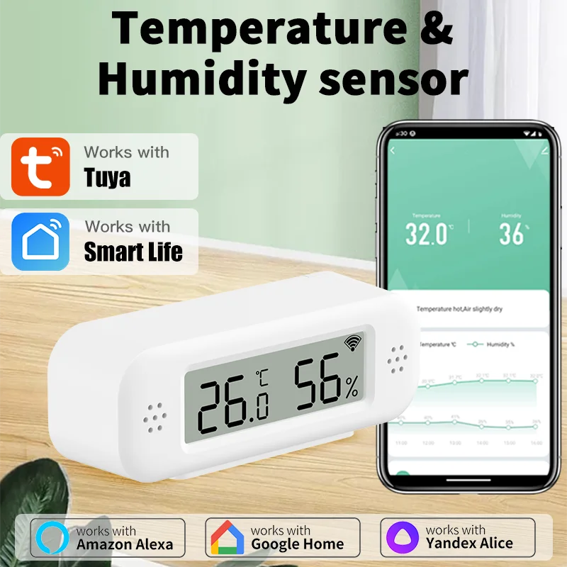 

Tuya WiFi Temperature Humidity Sensor For Smart Home Thermometer Hygrometer APP Remote Alarm Work with Google Home Yandex Alexa