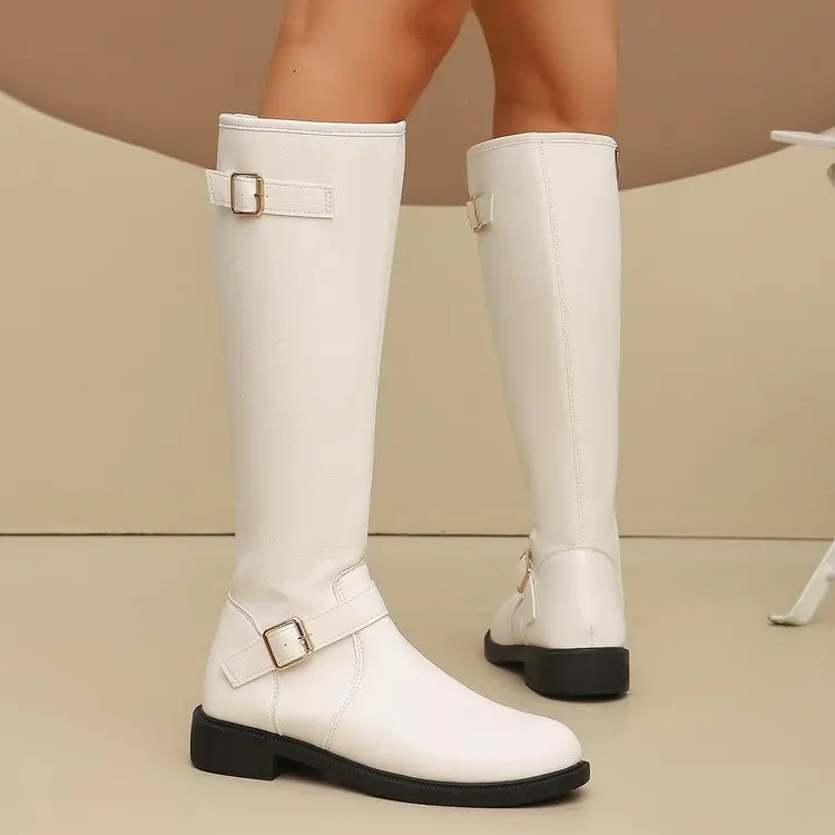 Spring and Autumn Multicolor Side Zipper Design Leisure Rider Boots 2026 New Women's Buckle Design Square Heel and Knee Boots