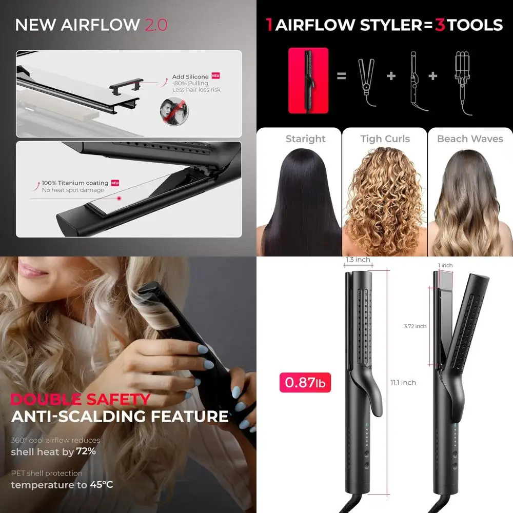 

2-in-1 Curling Iron & Straightener, 1.25 Curling Wand, Dual Voltage, 54M Ionic, 5 Temps, Travel-Ready