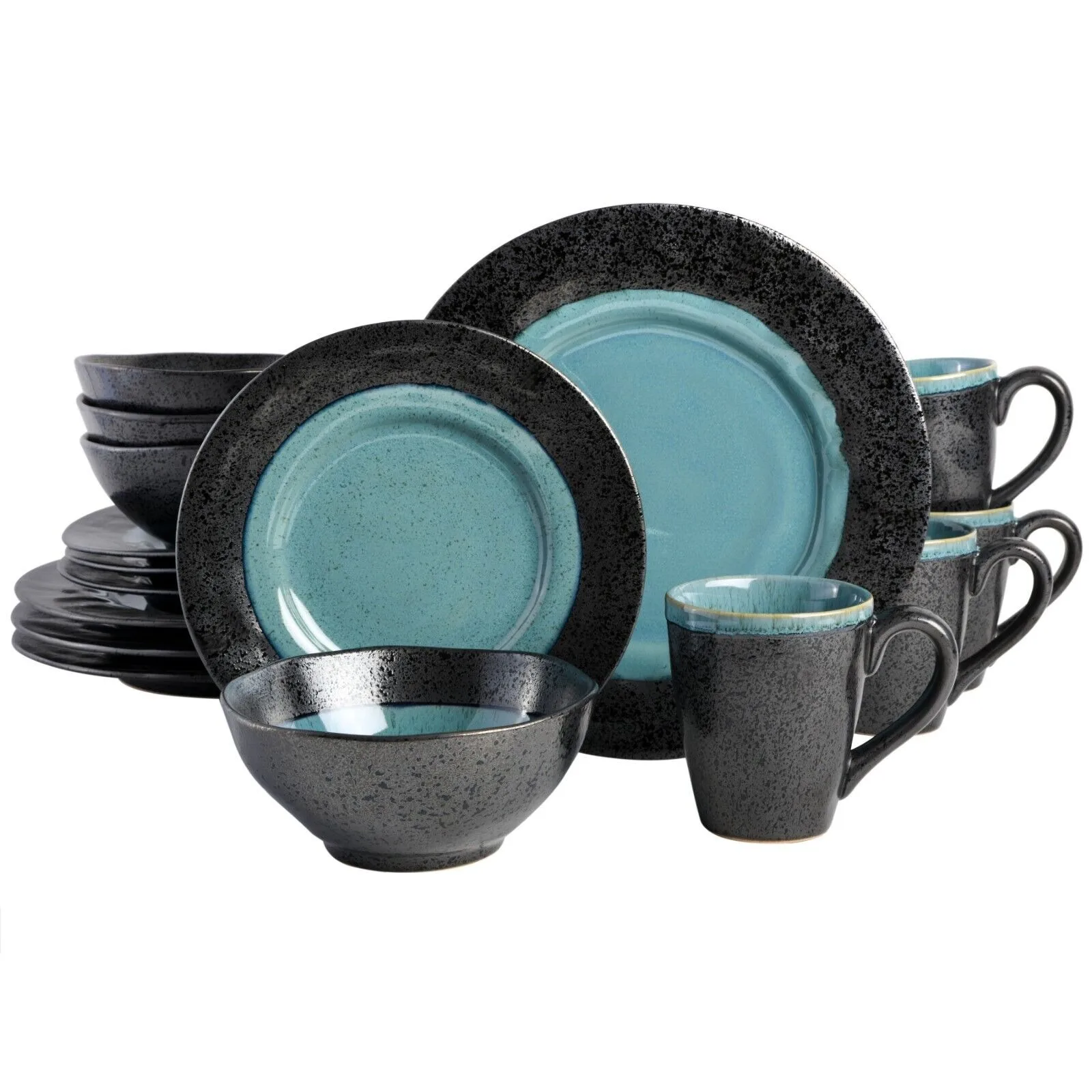 US Dragonstone 16-Piece Stoneware Dinnerware Set - Aqua