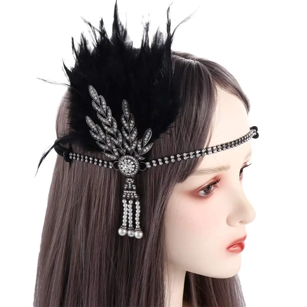 1920s Women Hairband Gatsby Feather Rhinestone Flapper Headband Vintage Costume Headdress Party Bridal Hair Accessories