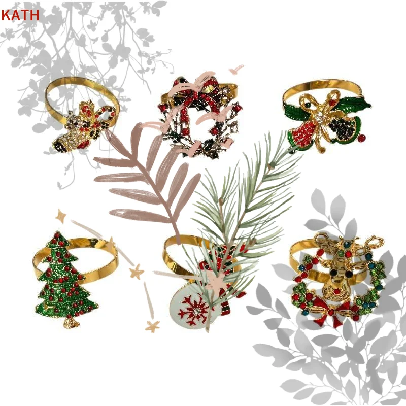 Christmas Napkin Rings Set, Xmas Wreath Napkin Holder Rings for Holiday Party and Dinner Table Decoration