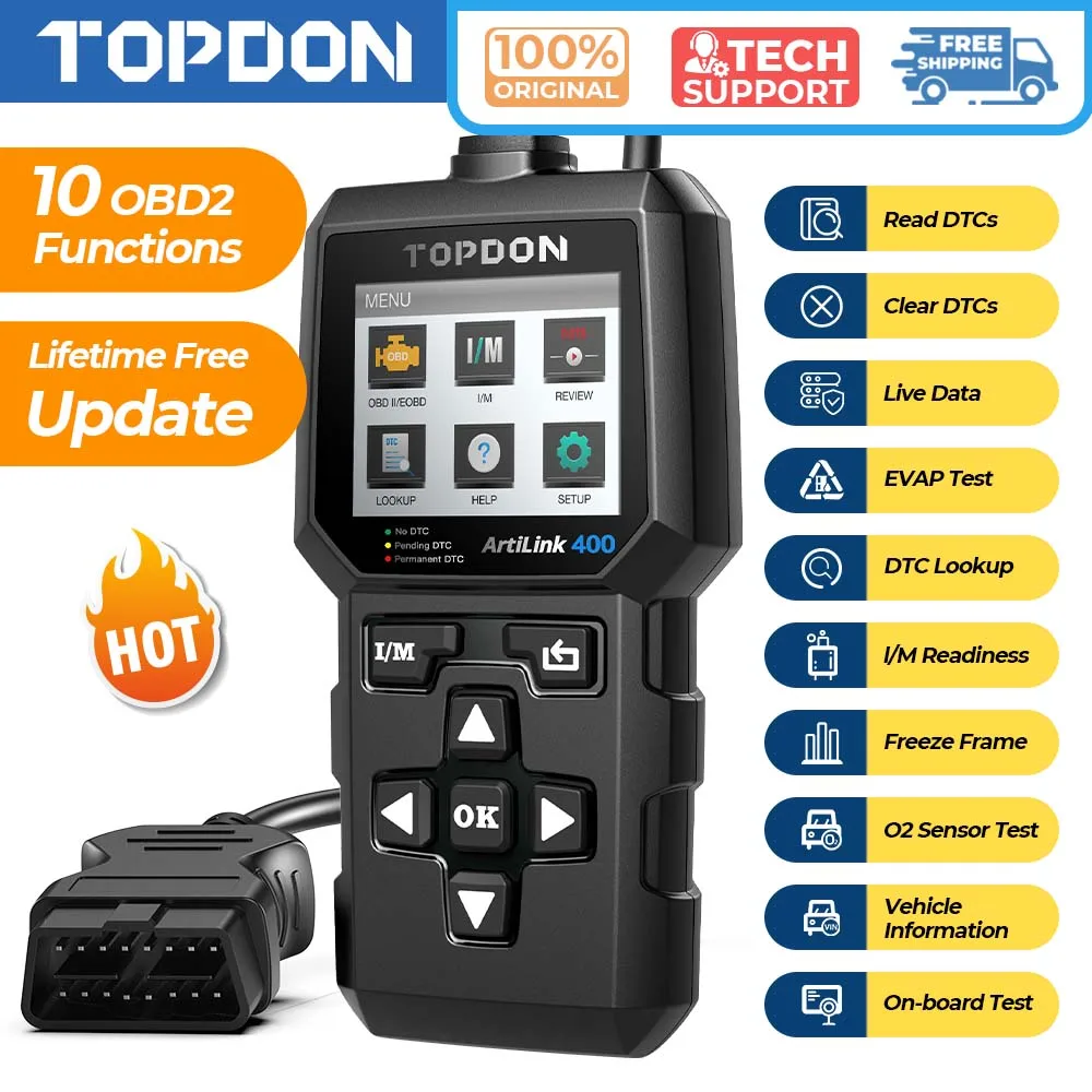 TOPDON AL400 OBD2 Scanner Diagnostic Tool Code Reader Clear Artilink400 Car Repair Tools  Full OBDII Code Reader Car Scanner with DTC Lookup Diagnostic Scanner for DIYers Lifetime Update