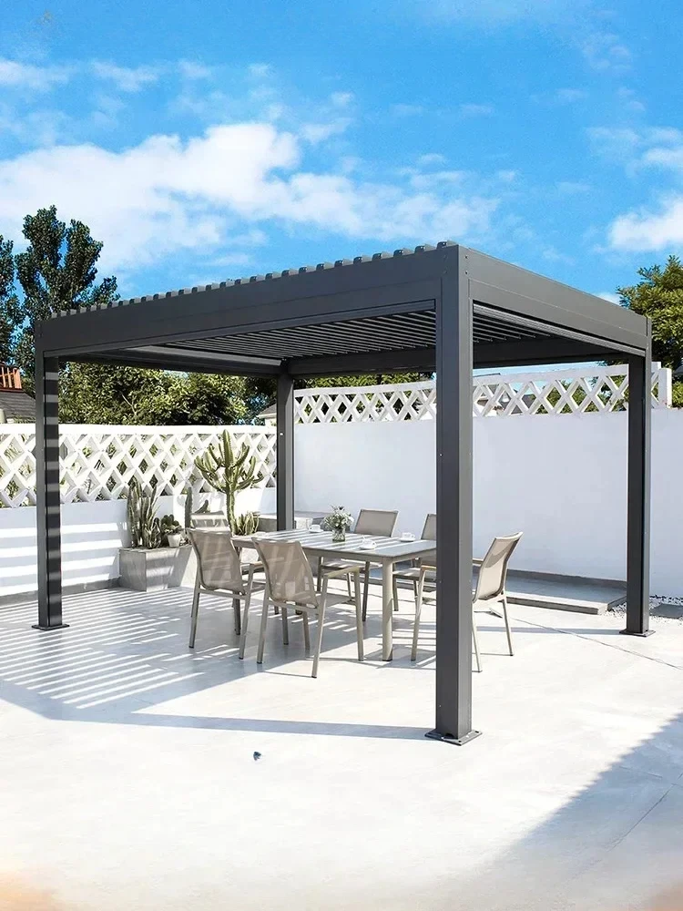 Outdoor Louver Flip Electric Cooling Pavilion Aluminum Alloy Chinese Outdoor Sunshade Canopy Villa Courtyard Outdoor Garden