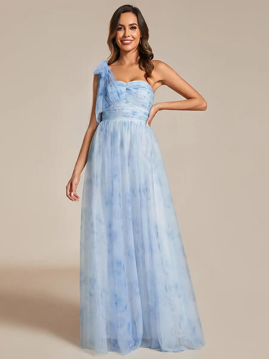 

Elegant Evening Dresses Printed Bowknot Empire Waist Strapless Printed Bow 2024 Ever Pretty of Ice blue Bridesmaid Dress