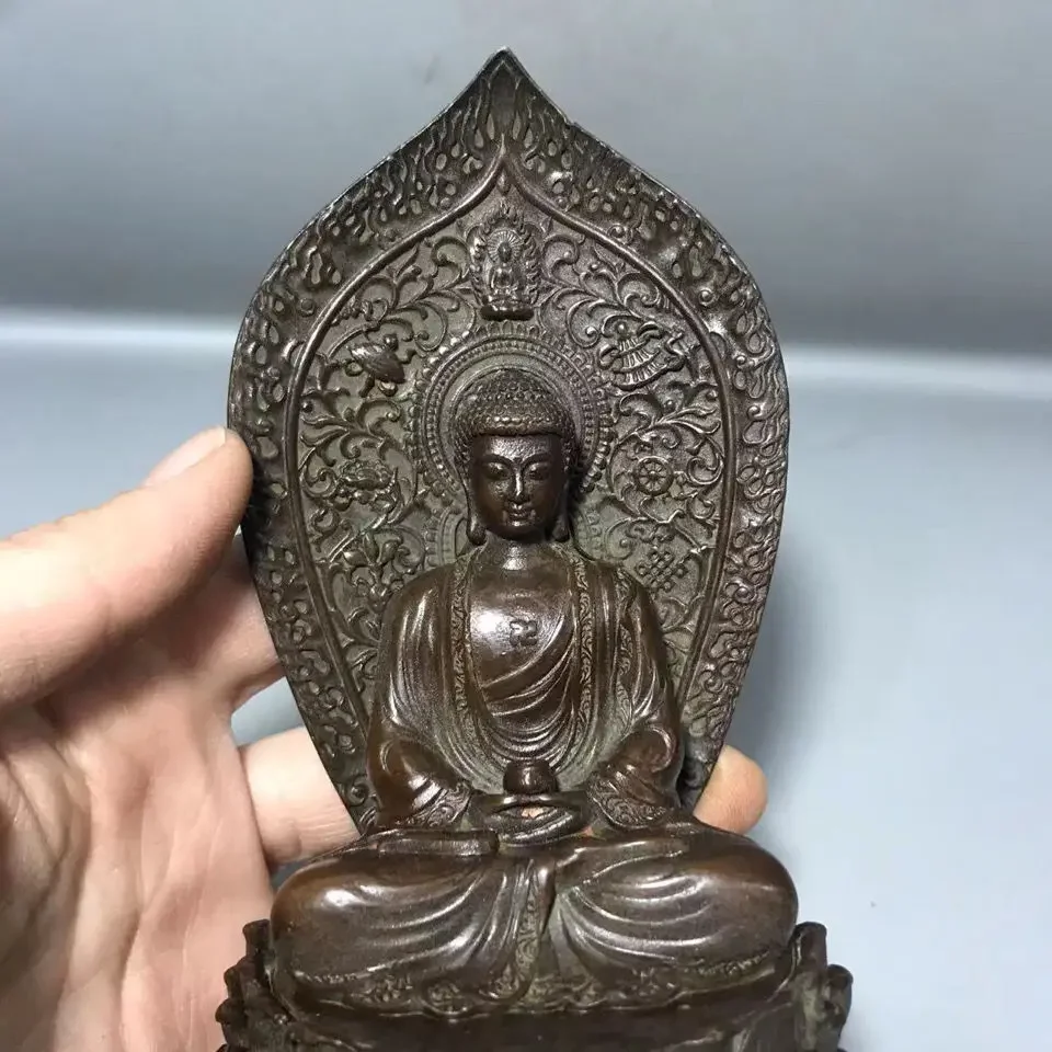 Antique Bronze Ware Antique Collection Alloy Red Copper Pure Copper Statue of Shakyamuni Buddha Figure