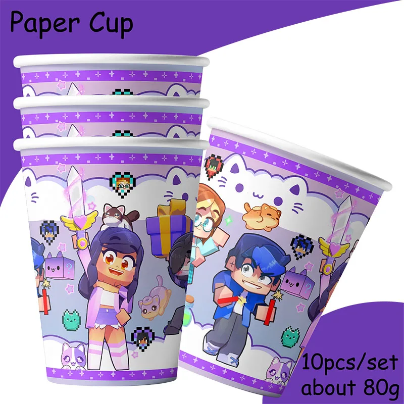 Cartoon Aphmau Cool Birthday Party Plate Cups banner Napkin Sticker Straw Decorations Baby Shower Kids Birthday Party Supplie