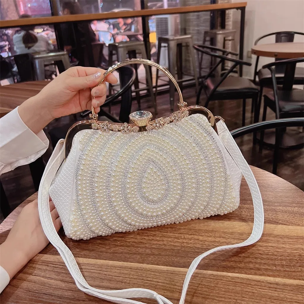 

Glitter Shiny Rhinestone Diamond Square Bag Pearl Beaded Luxury Women's Handbag Large Capacity Shoulder Messenger Bag Lady Purse