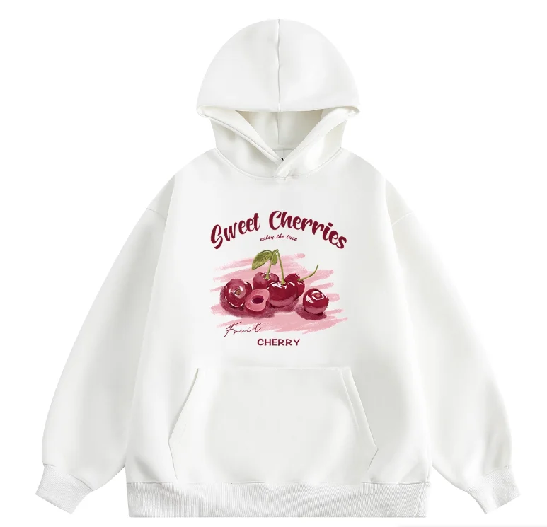 

2025 Fashion 330g Men's and Women's Unisex Hoodie with Sweet Cherry and Cherry Pattern Printed Casual Hoodie