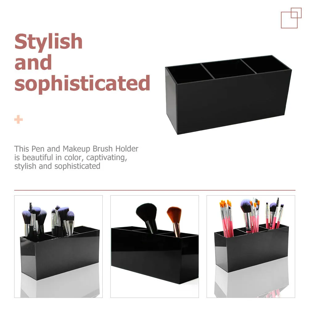 حامل قلم أسود من الأكريليك الإبداعي، منظم سطح المكتب، صندوق فرشاة المكياج، حاوية تخزين الفرشاة، مدمجة وقوية #5