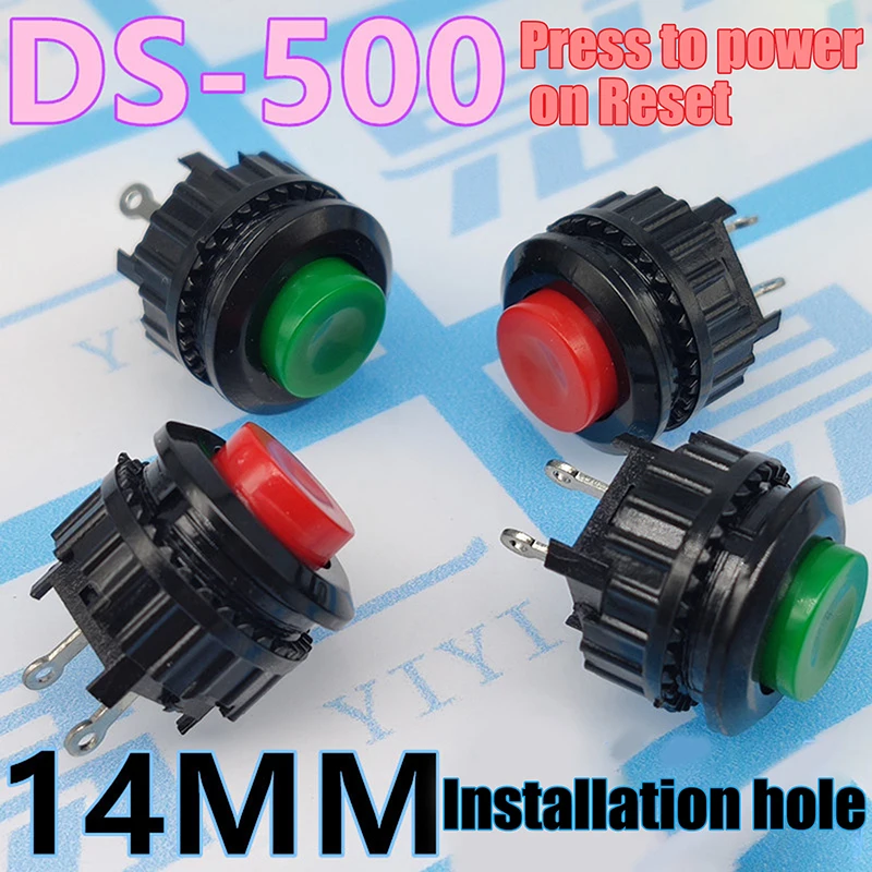 5pcs Momentary Push Button Switch 14mm Momentary 3A/250VAC Round Switches 2-Pin Switch DS-500 Electric Buttons