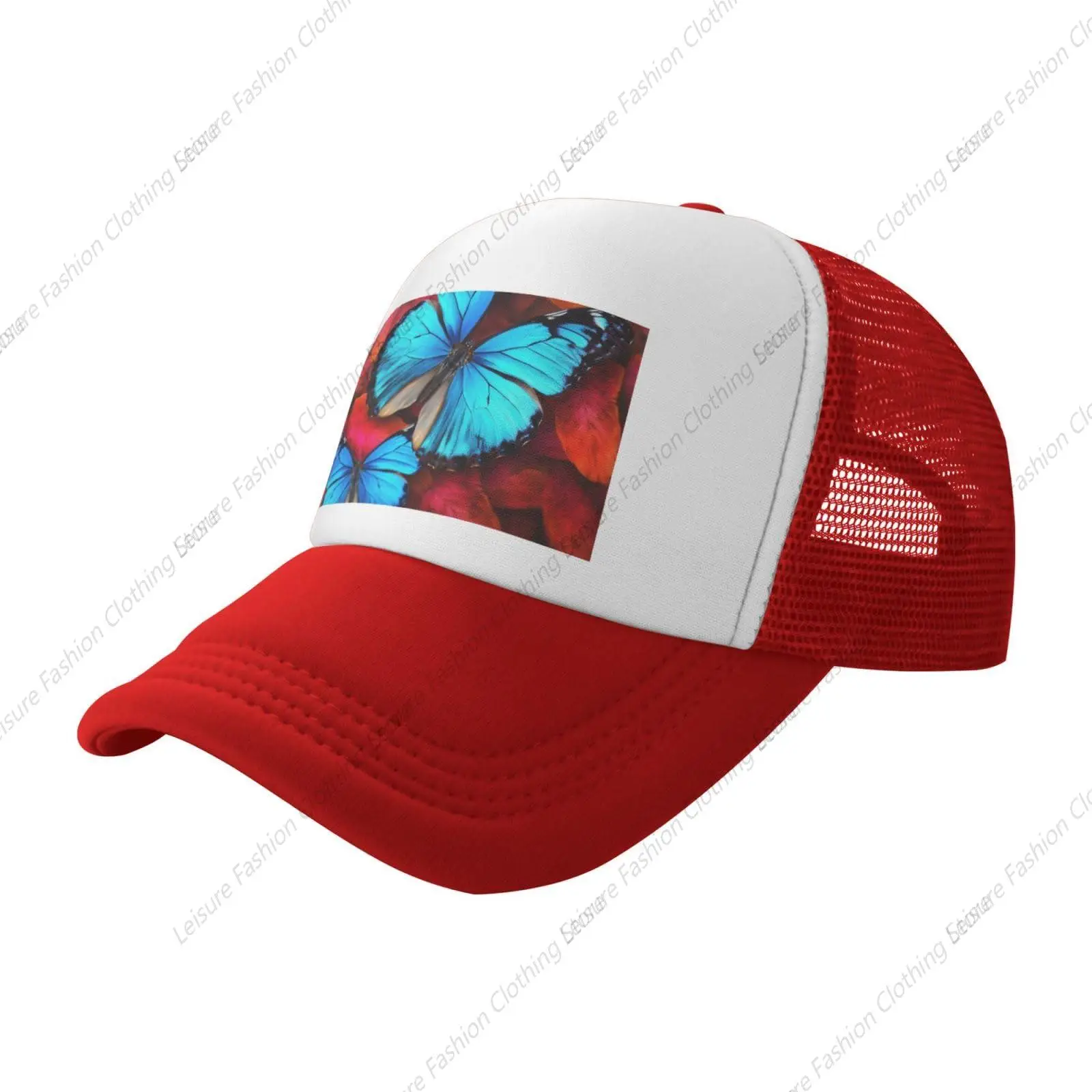 Sombrero de camionero con estampado de mariposas para mujer, gorra de béisbol de malla con correa trasera ajustable