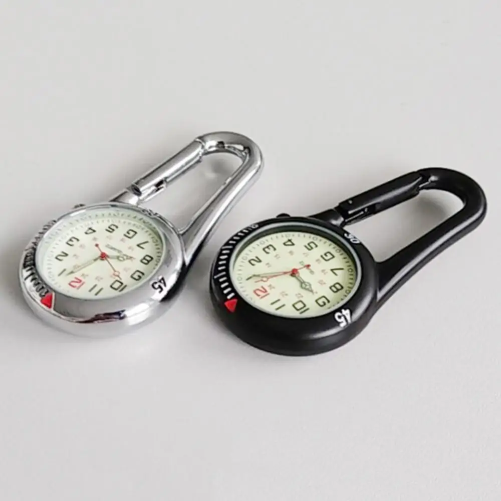 Outdoor Mini Watch Round Dial Arabic Numbers Quartz Analog Clip Carabiner Hook Watch Men Women Fob Backpack Pocket Watches