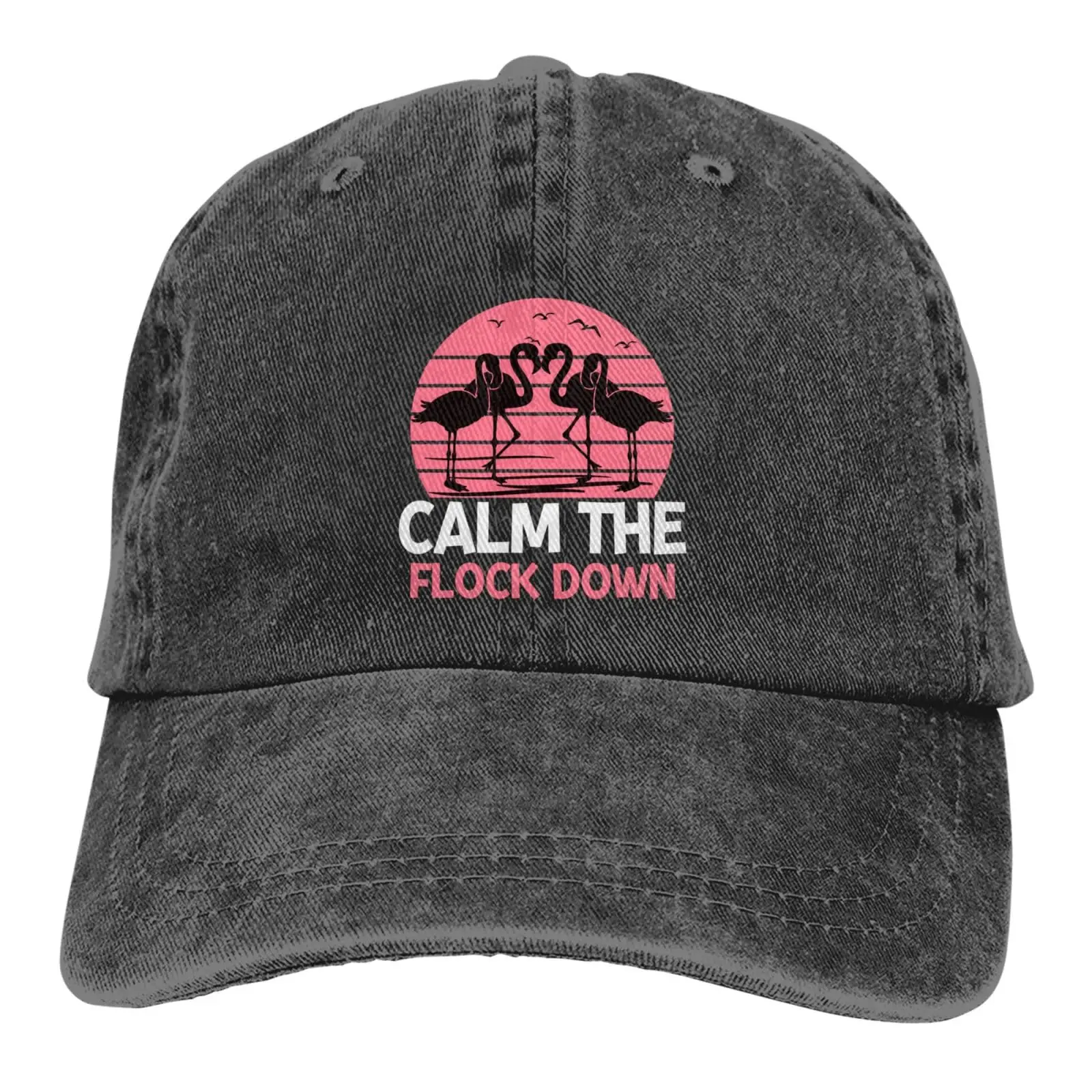 Calm The Flock Down Flamingo Baseball Cap for Men Women Denim Hat Washed Cotton Fashion Cap Unisex Adjustable Sports Outdoor