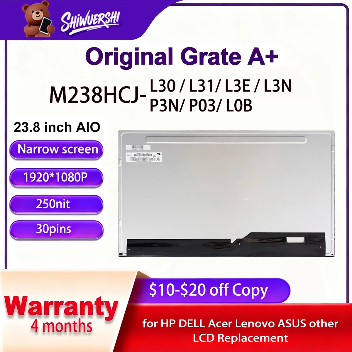 

Wholesale Original New 23.8 inch LCD Panel Display Monitor M238HCJ L31 L3N L30 L3E L0B P03 P3N