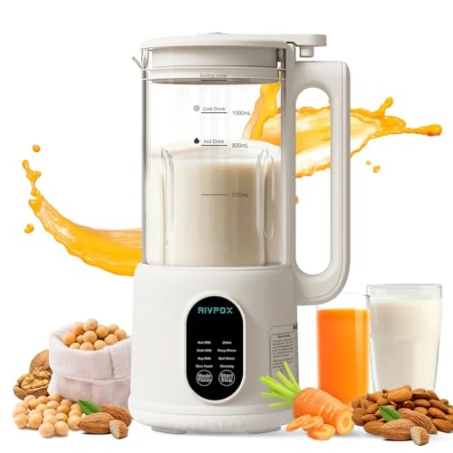 8 in 1 Automatic Nut Milk Maker 41oz Homemade Soybean Milk Almond Milk Oat Milk and Juice Electric Bean and Nut Milk Machine wi