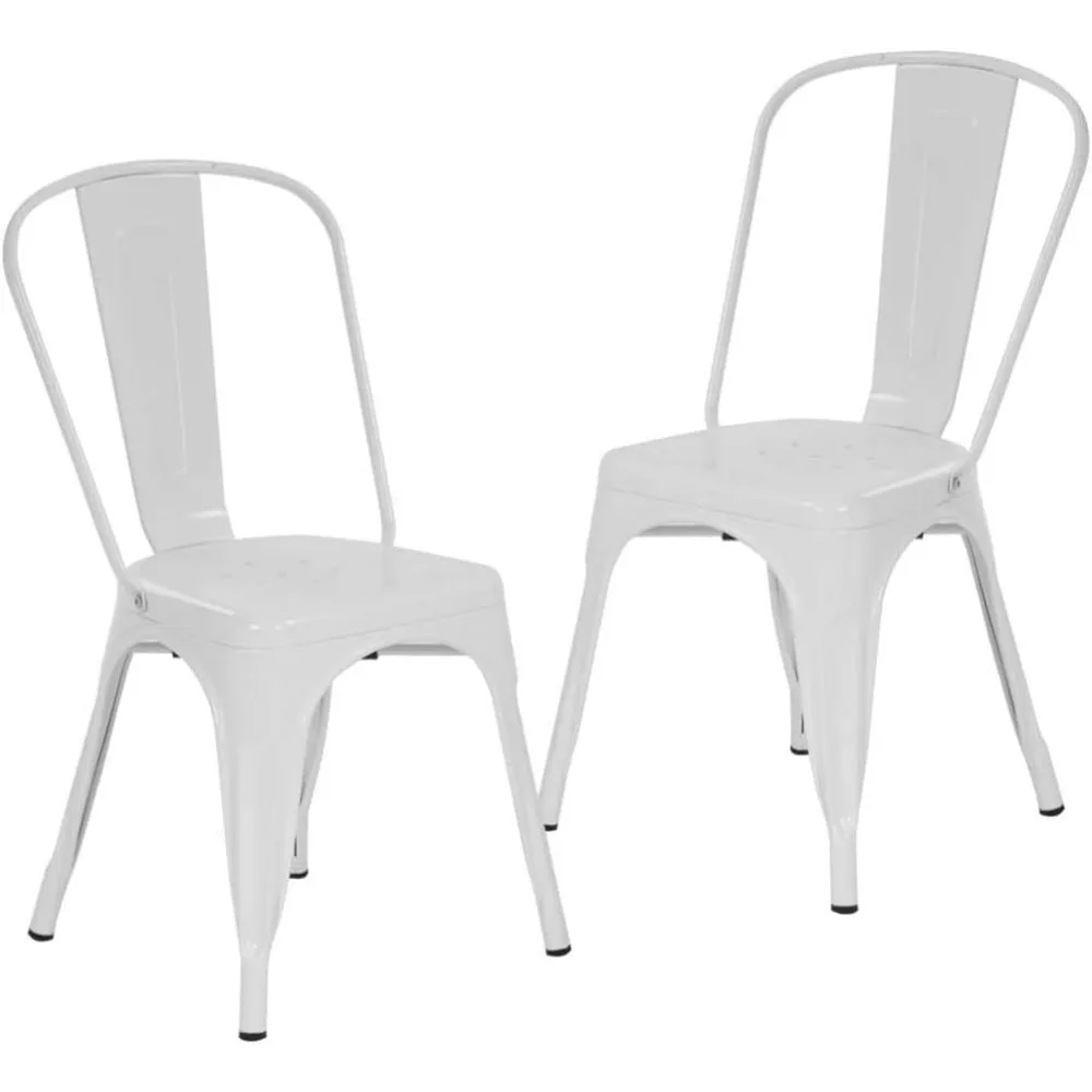 

Metal Dining Chairs Indoor-Outdoor Stackable Chic Restaurant Side Bistro Chair Set of 2, 18 Inch Seat Height, 330LBS Weight