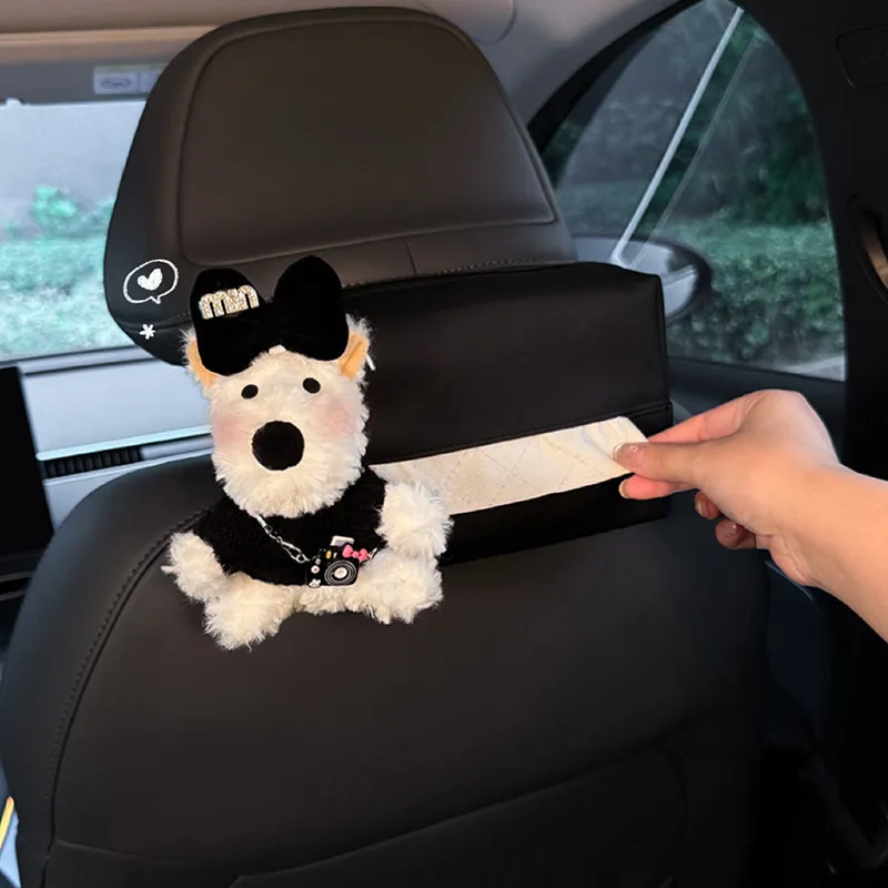 Car Tissue Box Holder West Highland White Terrier Dog Headrest Tissue Dispenser Cute Decorative Auto Interior Accessories