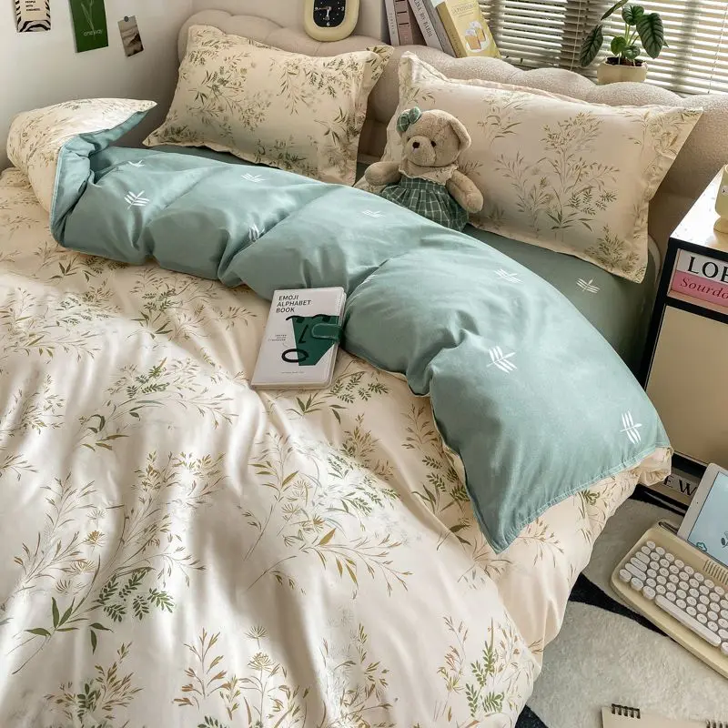 

Ins Bedding Set No Filler Breathable Floral Duvet Cover Flat Sheet Pillowcases Korean Twin Full Queen Size Bed Linens Set